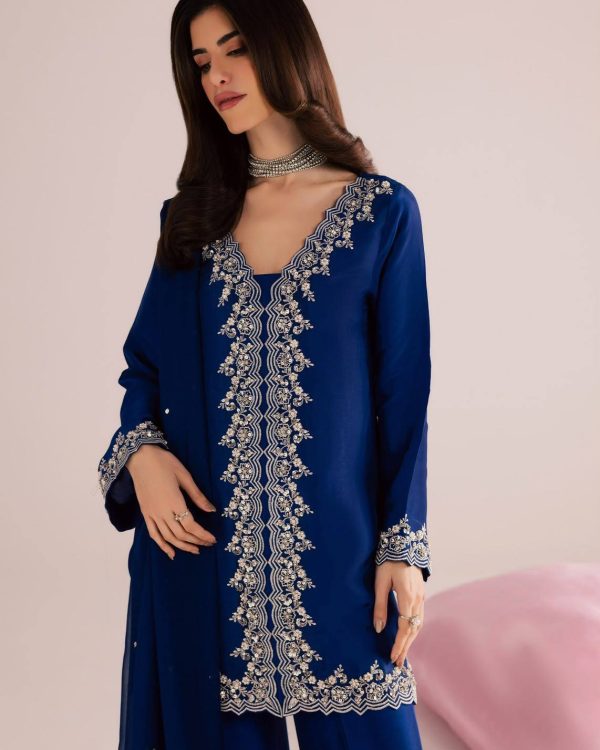 Kurti and Palazzo Set Online | Navy Blue Zari Embroidery Set
