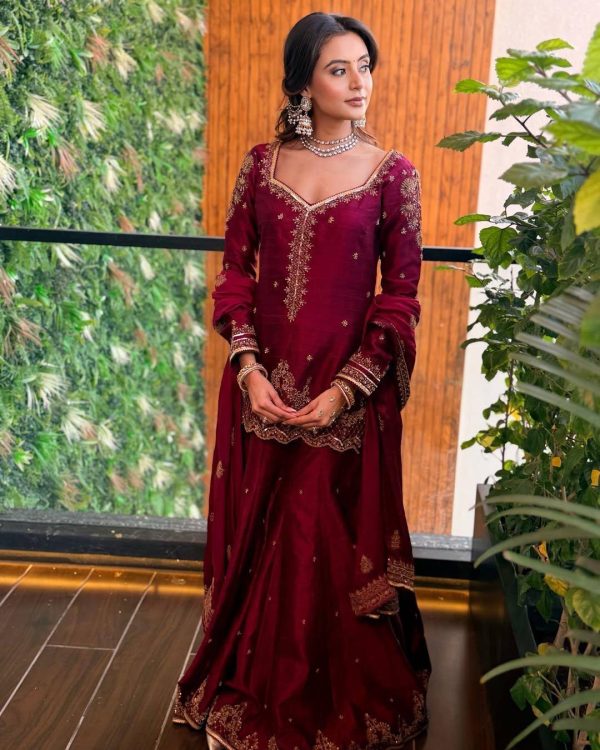Wine Pink Kurti Palazzo Set with Dupatta